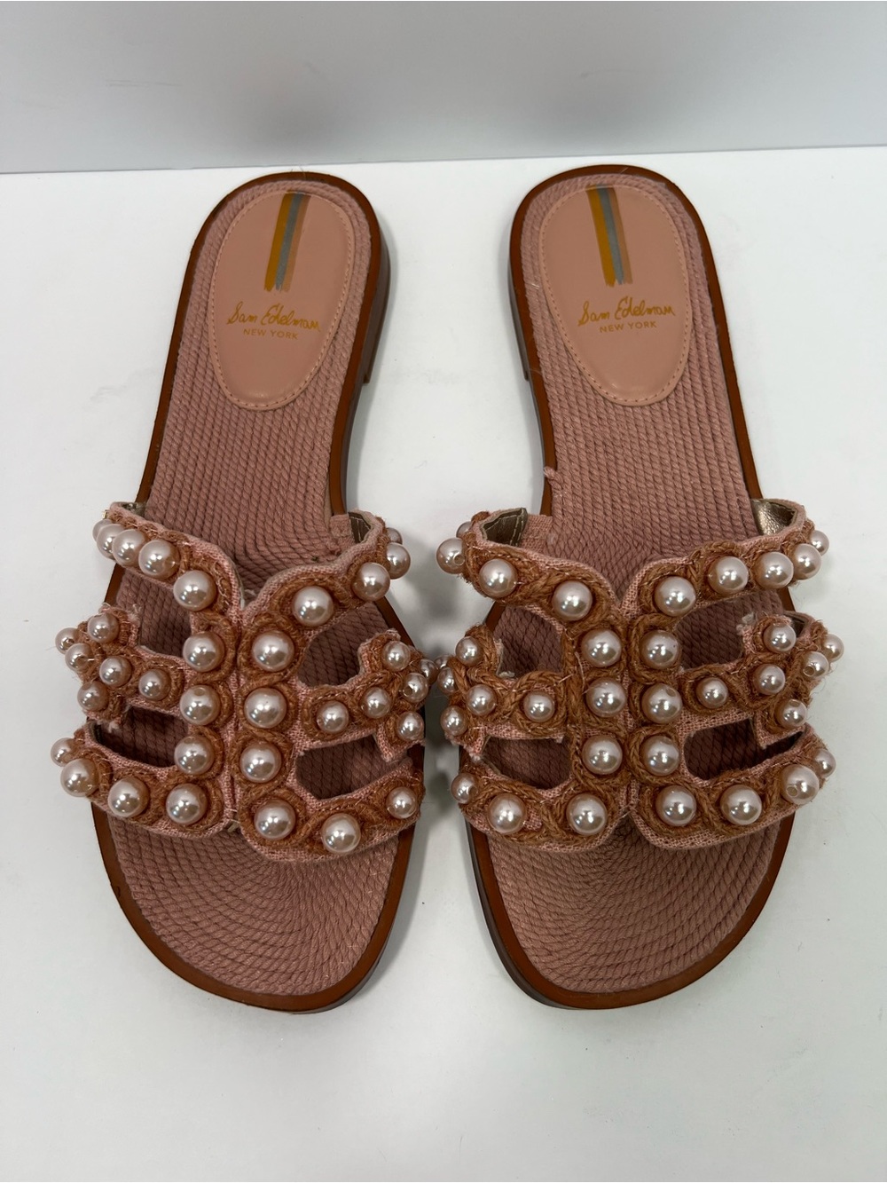 Sam Edelman Bay 22 Pearl Embellished Slide Sandals Misty Rose Pink Size 9